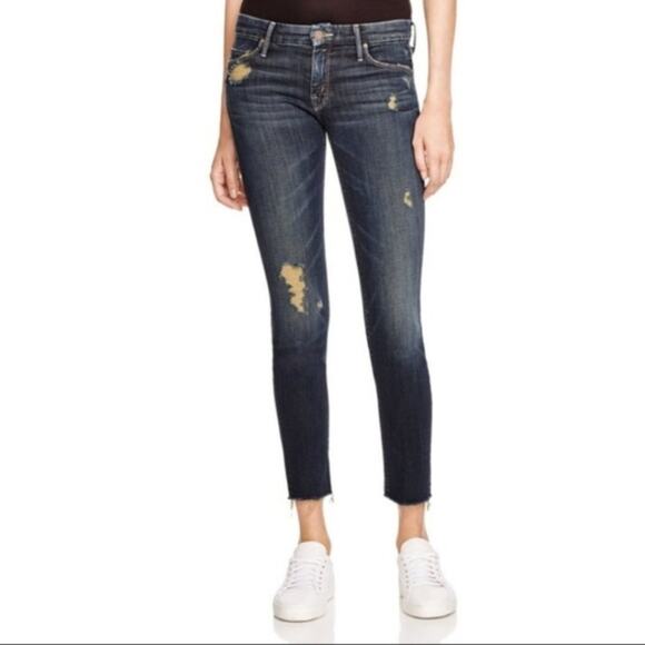 MOTHER Denim Looker Ankle Fray Jeans in Jaded & Torn Size Woman's 24 - Picture 1 of 10